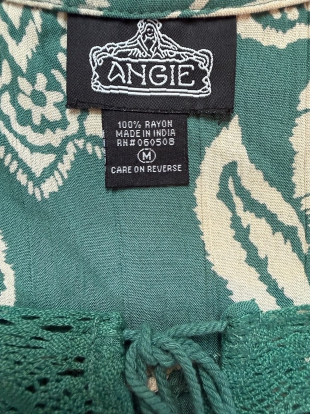 Boho Chic Peasant Crochet Lace Paisley Blouse Teal Green M Cottagecore Prairie - Picture 5 of 5